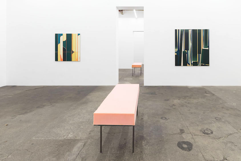 Claudia Piepenbrock: Bänke [2-teilig], 2017, Stahl, Schaumstoff, je 65 x 50 x 150 cm

